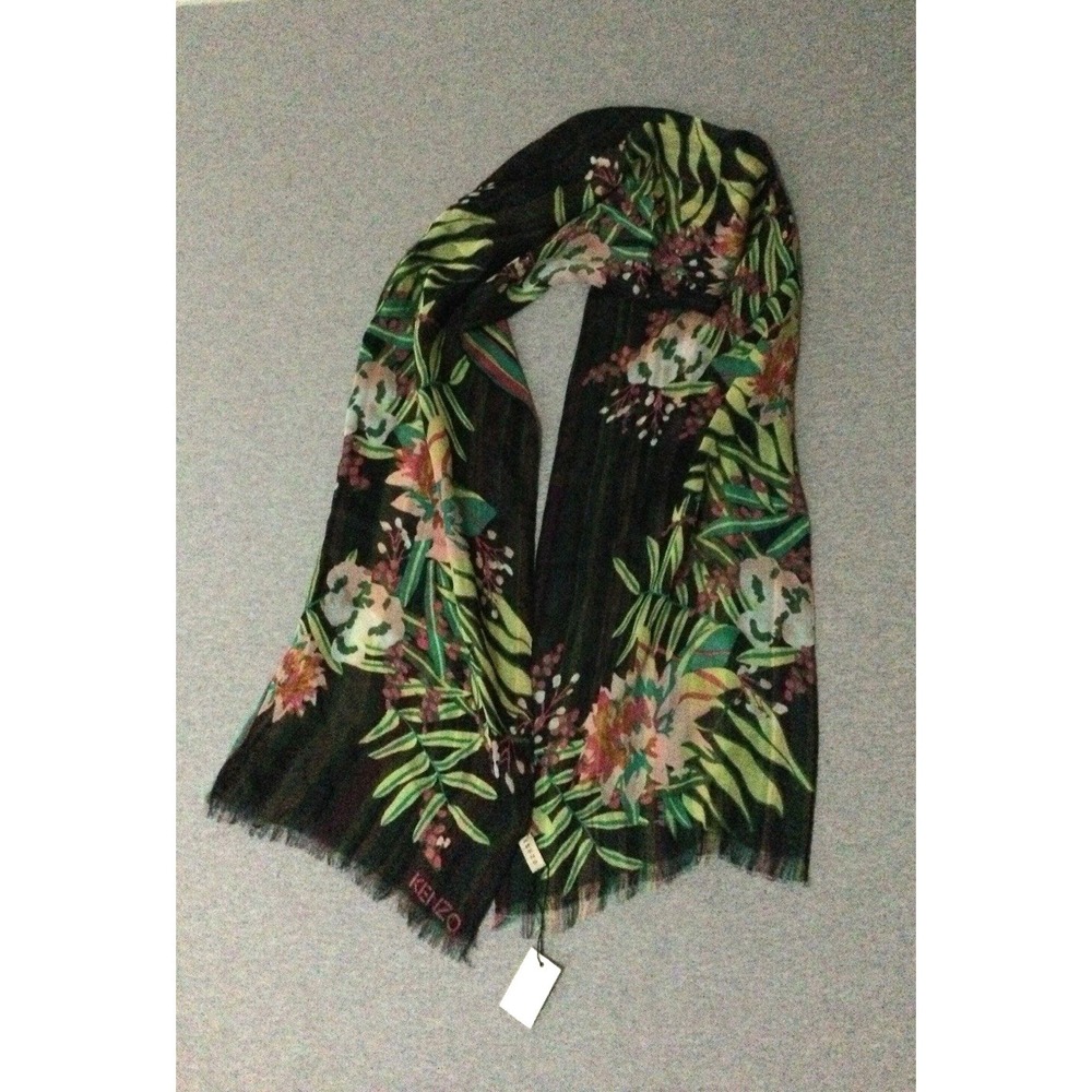 Kenzo floral striped dual multicolor rectangle Silk scarf Italy